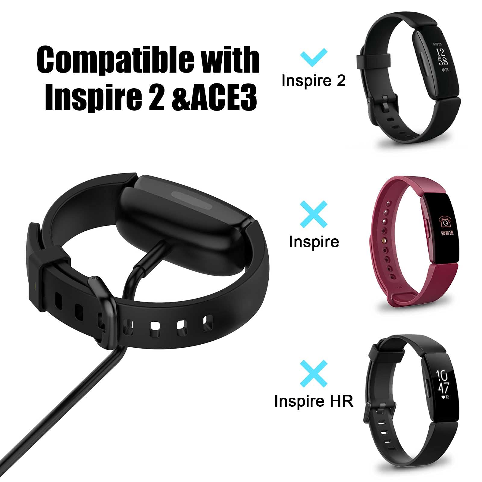 TopPerfekt TopPerfekt [2-Pack] Charger Cable for Fitbit ACE 3, for Fitbit Inspire 2 Fitness Tracker, Replacement Charging Cable Accessory for Fitbit Inspire 2 - View 2 of 7