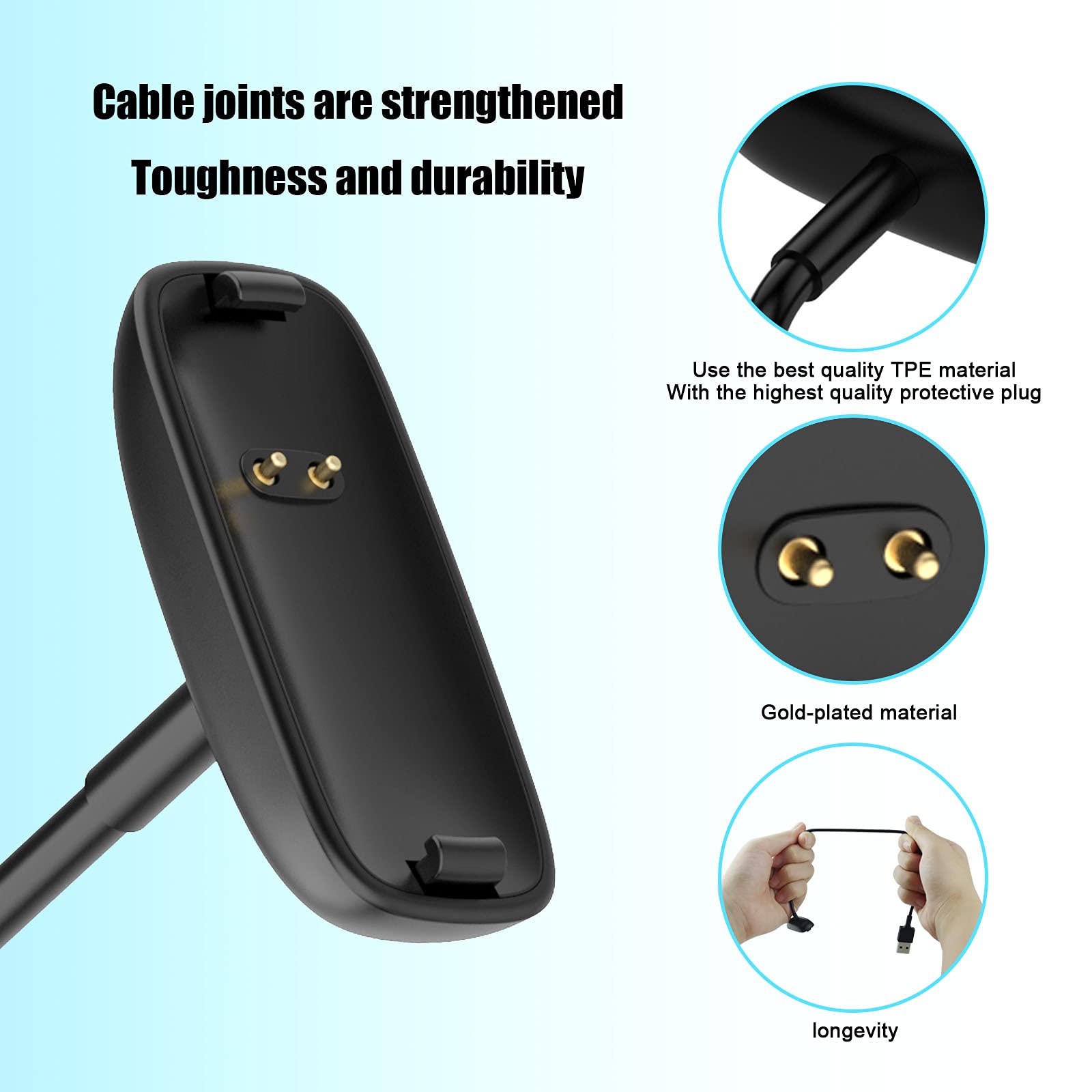 TopPerfekt TopPerfekt 2-Pack 1.0 ft USB Cable for Fitbit Inspire 2 and ACE 3 Charging on the Go, Laptop, PC - View 4 of 7