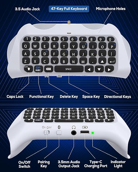 MENEEA MENEEA Wireless Controller Keyboard for PS5 Bluetooth Mini Gamepad with Speaker and Audio Jack for Voice Chat and Gaming - View 4 of 7