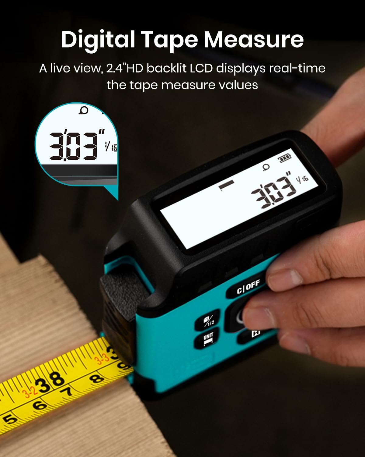 MiLESEEY MiLESEEY DT20 Digital Laser Tape Measure,130FT Laser Measuring Tool,16FT Easy Read Digital Measuring Tape Retractable with Fractions,Rechargeable - View 3 of 9