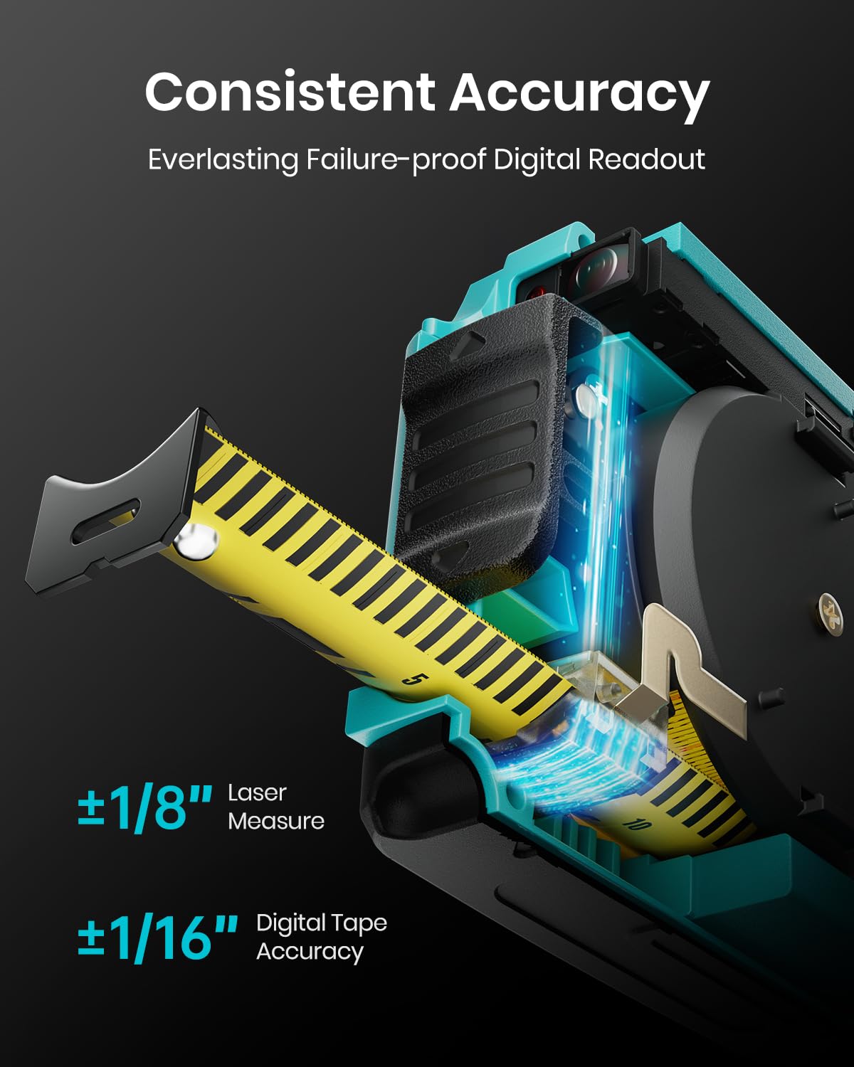 MiLESEEY MiLESEEY DT20 Digital Laser Tape Measure,130FT Laser Measuring Tool,16FT Easy Read Digital Measuring Tape Retractable with Fractions,Rechargeable - View 4 of 9