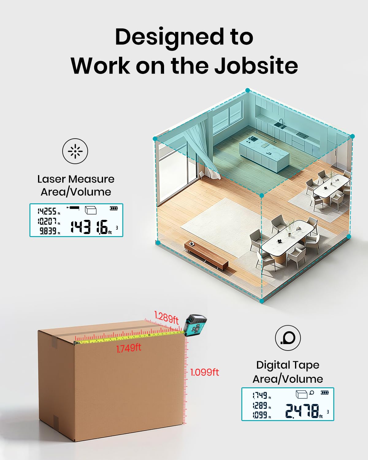 MiLESEEY MiLESEEY DT20 Digital Laser Tape Measure,130FT Laser Measuring Tool,16FT Easy Read Digital Measuring Tape Retractable with Fractions,Rechargeable - View 8 of 9
