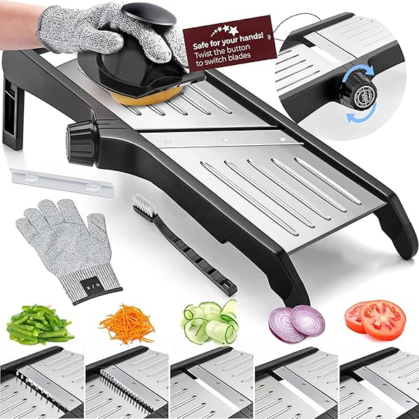 Gramercy Kitchen Company Gramercy Food Slicer & Cut-Resistant Gloves: Perfect Mandoline for Vegetables, Potatoes & Cucumbers