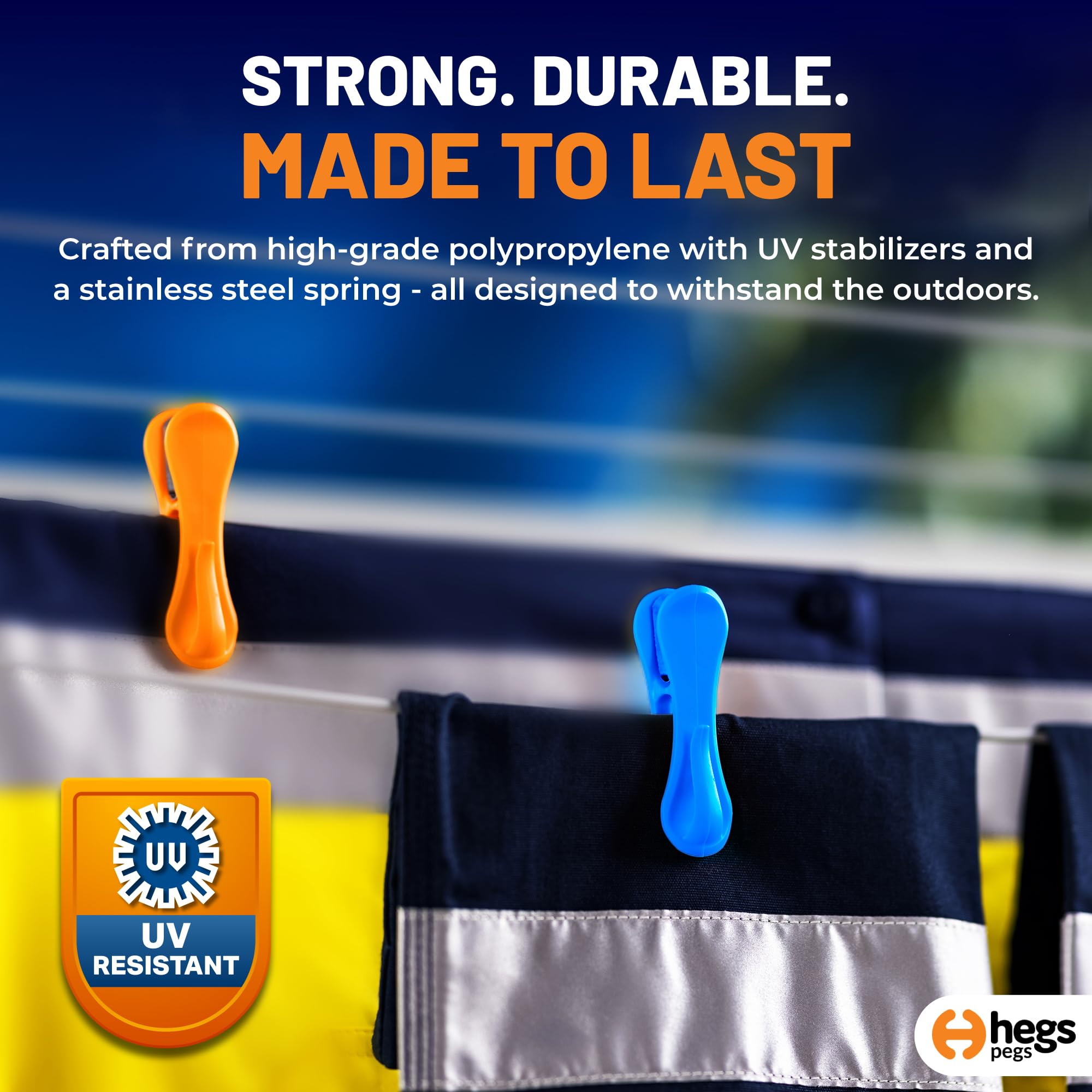 Hegs Hegs - The Smartest Heavy Duty Clothespins with Hooks (24 Pack Orange, Pink, Blue) - Hang 3 Garments at Once with Our Tough, Dual Hooks Clothes Pins - View 2 of 8