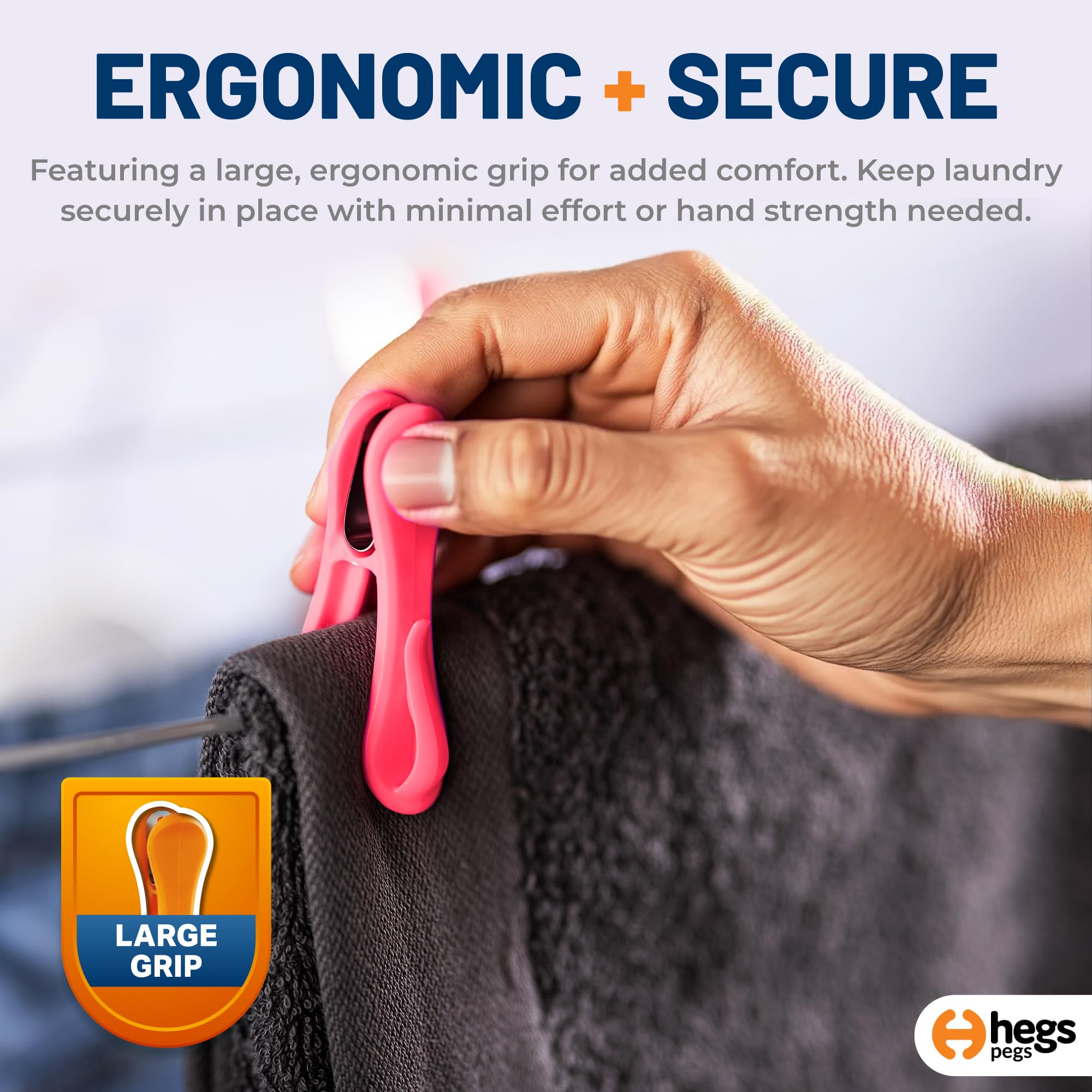 Hegs Hegs - The Smartest Heavy Duty Clothespins with Hooks (24 Pack Orange, Pink, Blue) - Hang 3 Garments at Once with Our Tough, Dual Hooks Clothes Pins - View 4 of 8