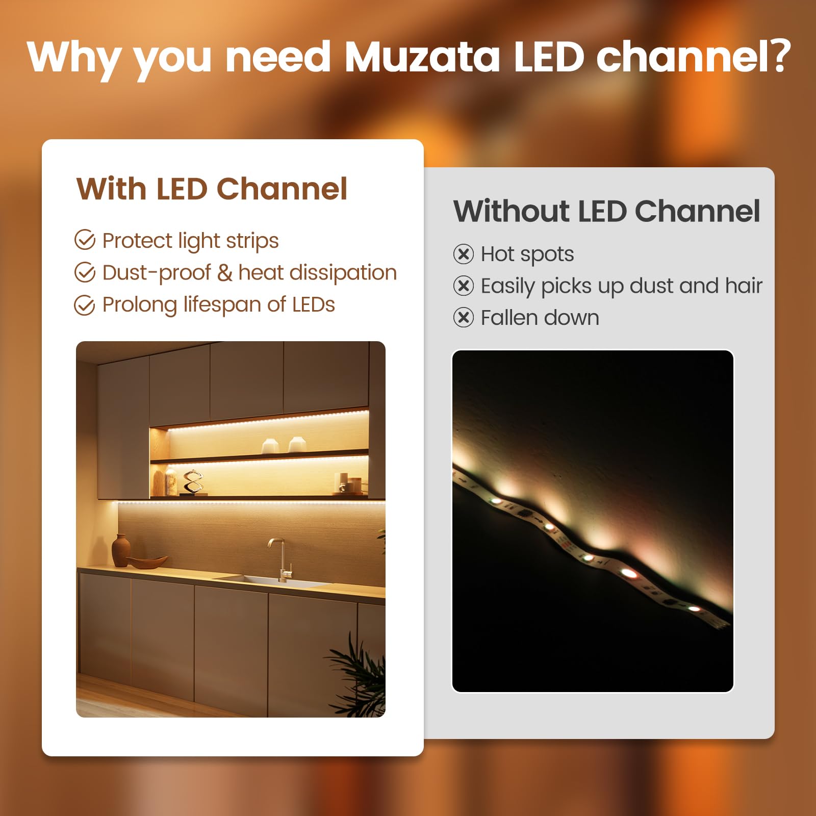 Muzata Muzata 20Pack 6.6FT 2M V Shape LED Channel Black Aluminum LED Strip Diffuser Channel with Milky White Cover Corner Lighting Easy Installation V1SW BW - View 2 of 8