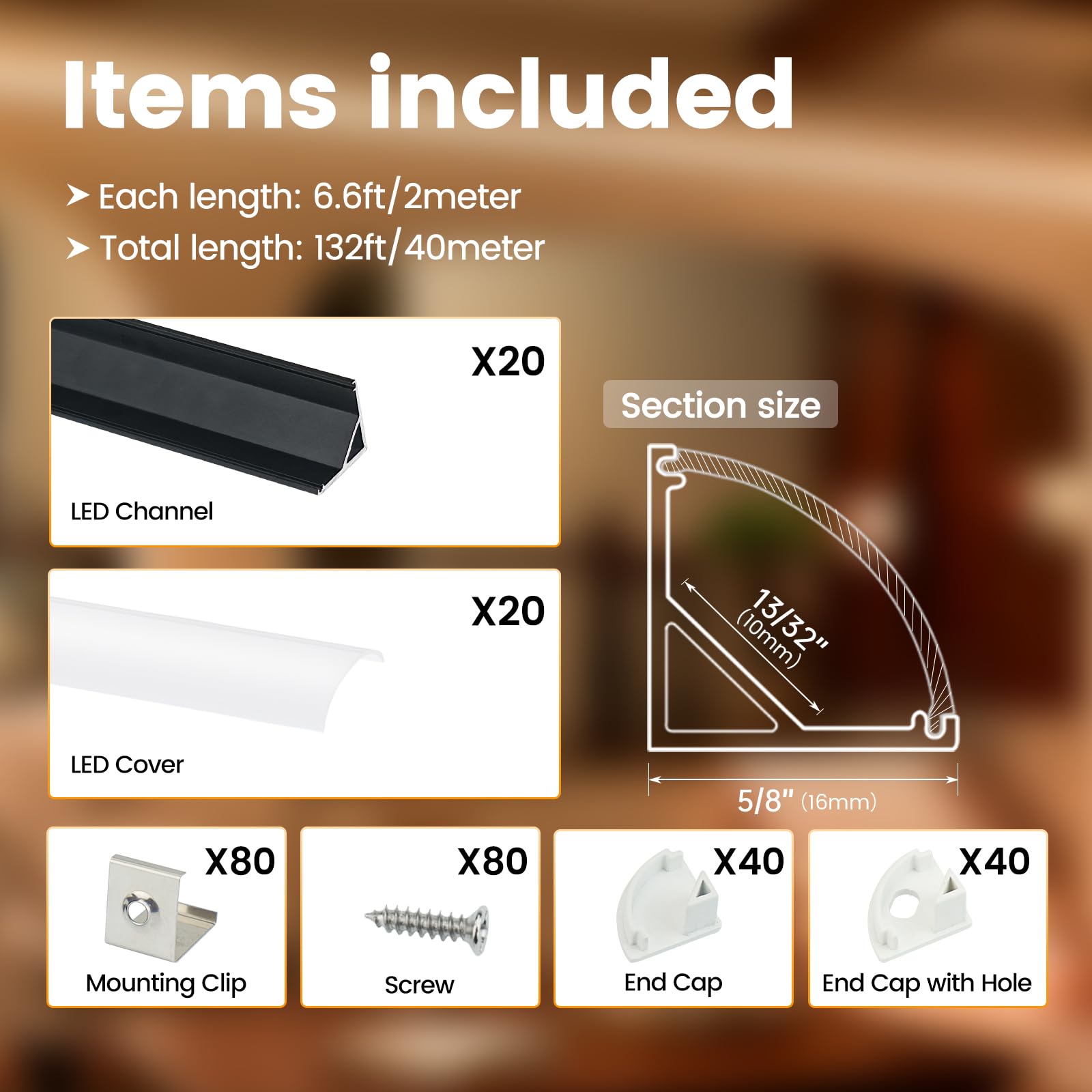 Muzata Muzata 20Pack 6.6FT 2M V Shape LED Channel Black Aluminum LED Strip Diffuser Channel with Milky White Cover Corner Lighting Easy Installation V1SW BW - View 3 of 8