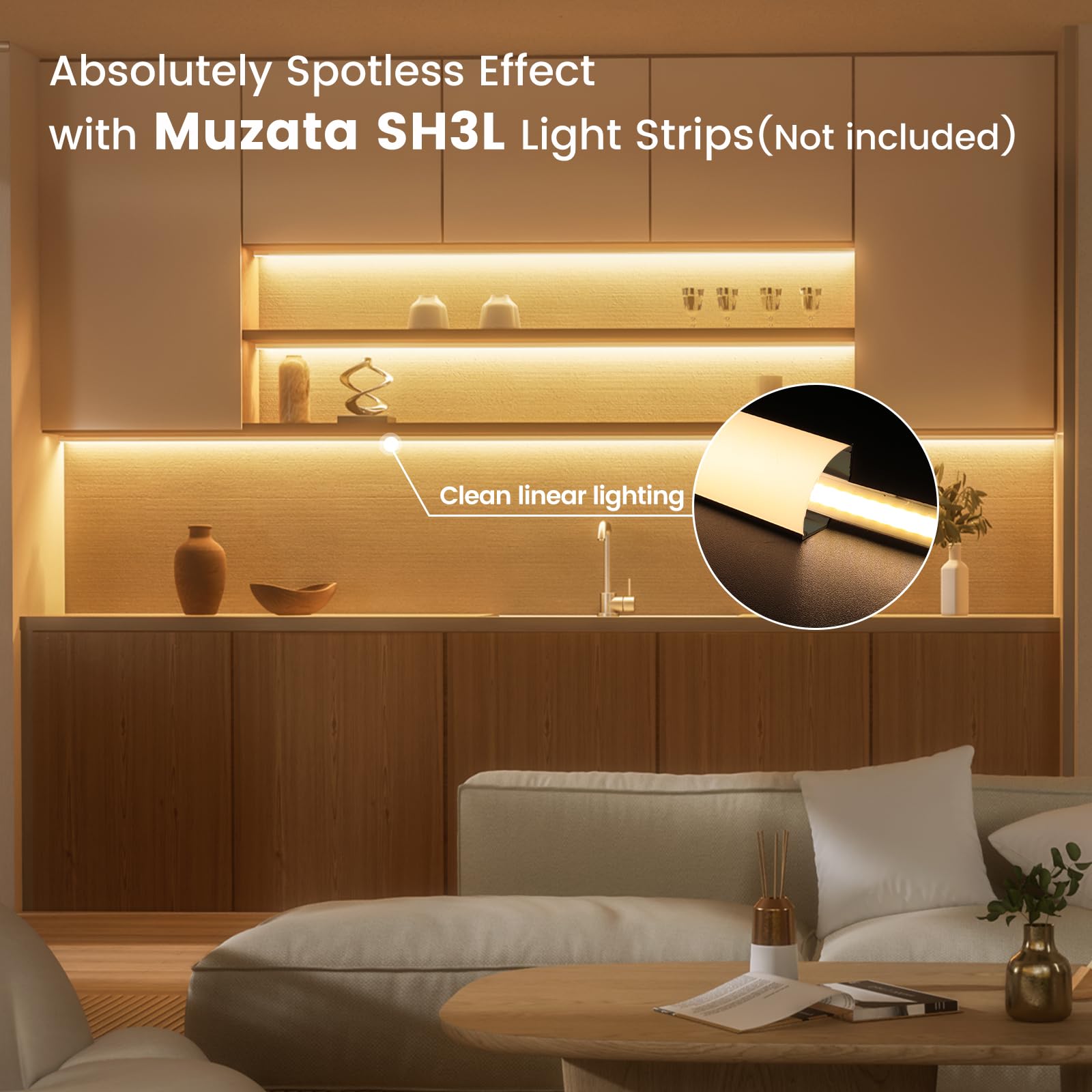 Muzata Muzata 20Pack 6.6FT 2M V Shape LED Channel Black Aluminum LED Strip Diffuser Channel with Milky White Cover Corner Lighting Easy Installation V1SW BW - View 4 of 8