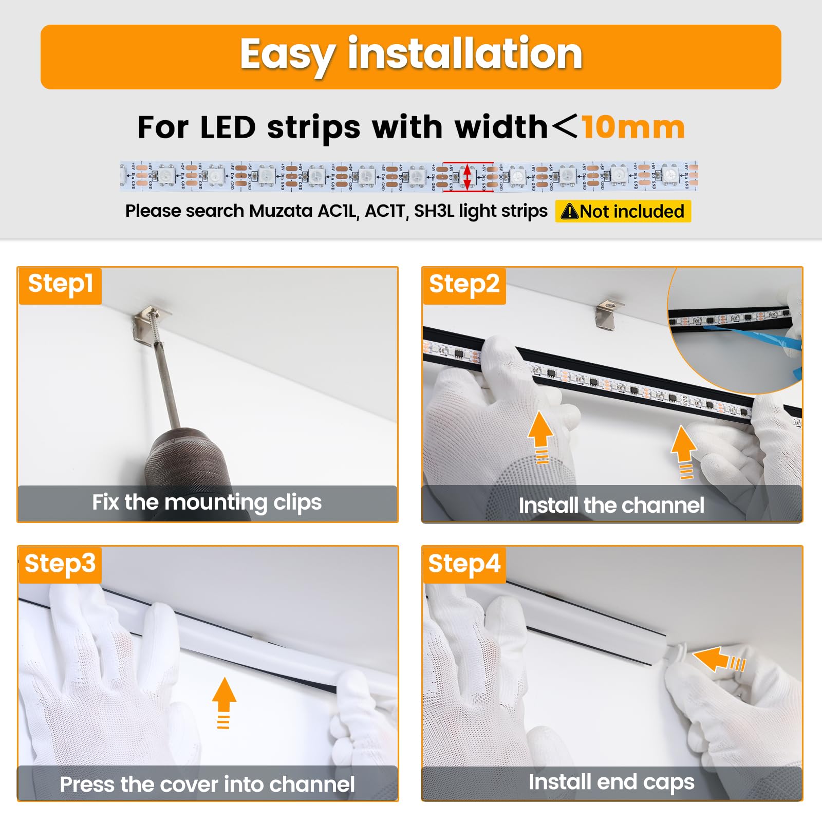 Muzata Muzata 20Pack 6.6FT 2M V Shape LED Channel Black Aluminum LED Strip Diffuser Channel with Milky White Cover Corner Lighting Easy Installation V1SW BW - View 6 of 8