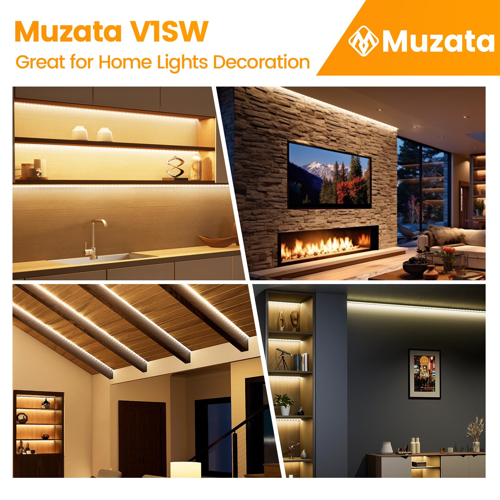 Muzata Muzata 20Pack 6.6FT 2M V Shape LED Channel Black Aluminum LED Strip Diffuser Channel with Milky White Cover Corner Lighting Easy Installation V1SW BW - View 7 of 8