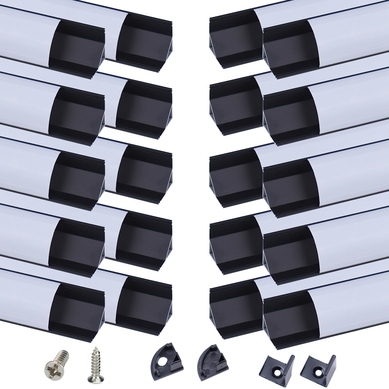Muzata 20Pack 6.6FT 2M V Shape LED Channel Black Aluminum LED Strip Diffuser Channel with Milky White Cover Corner Lighting Easy Installation V1SW BW