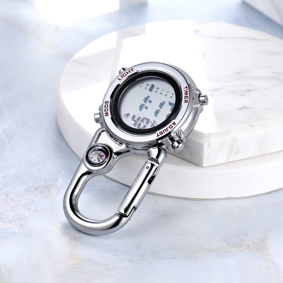 JewelryWe JewelryWe Mens Womens Digital Clip-on Watch Mini Microlight Backpack Buckle Belt fob Watch for Rock Climbing Doctors Nurses Chefs - View 5 of 7