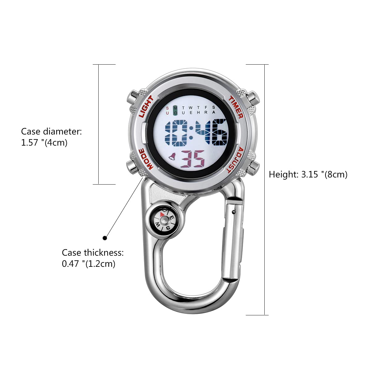 JewelryWe JewelryWe Mens Womens Digital Clip-on Watch Mini Microlight Backpack Buckle Belt fob Watch for Rock Climbing Doctors Nurses Chefs - View 6 of 7