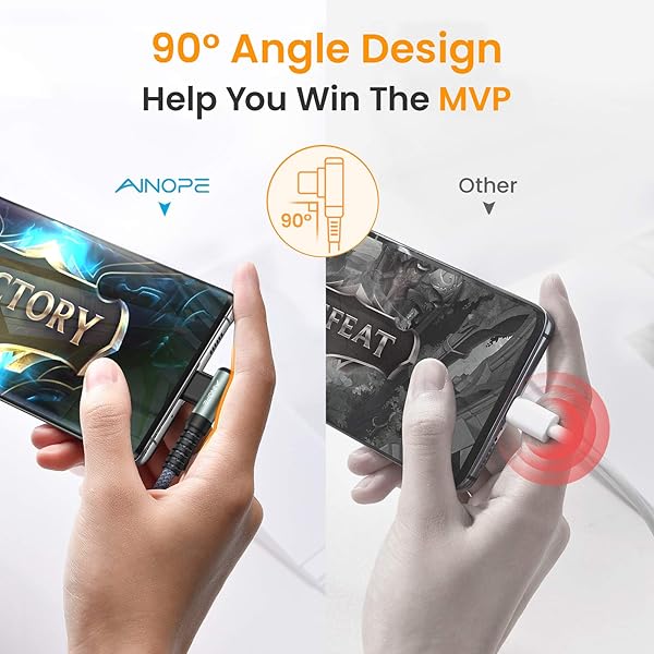 AINOPE AINOPE 2-Pack USB to USB C Cable 3.1A Fast Charge 3.3FT 10FT Right Angle Durable Nylon Braided Compatible with Galaxy S10 S9 S8 Plus LG V30 V20 G6 - View 2 of 7