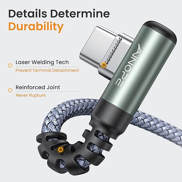 AINOPE AINOPE 2-Pack USB to USB C Cable 3.1A Fast Charge 3.3FT 10FT Right Angle Durable Nylon Braided Compatible with Galaxy S10 S9 S8 Plus LG V30 V20 G6 - View 6 of 7