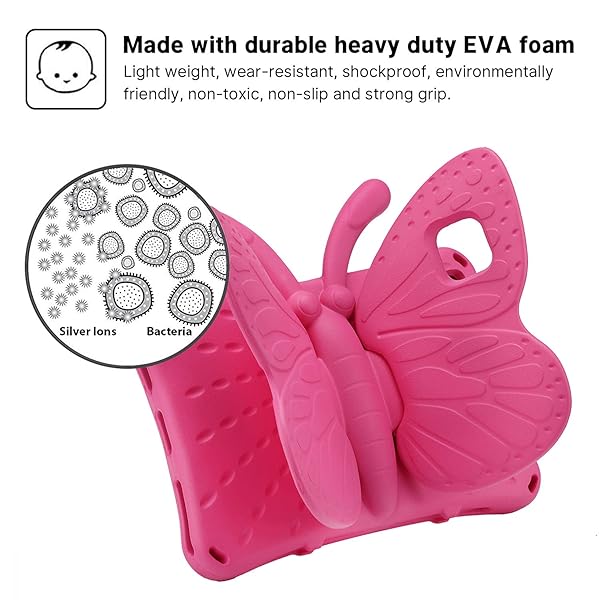 Simicoo Simicoo Samsung Tab A7 10.4 Kids Case Cute Butterfly Design Lightweight Shockproof EVA with Stand Rose Color - View 5 of 7