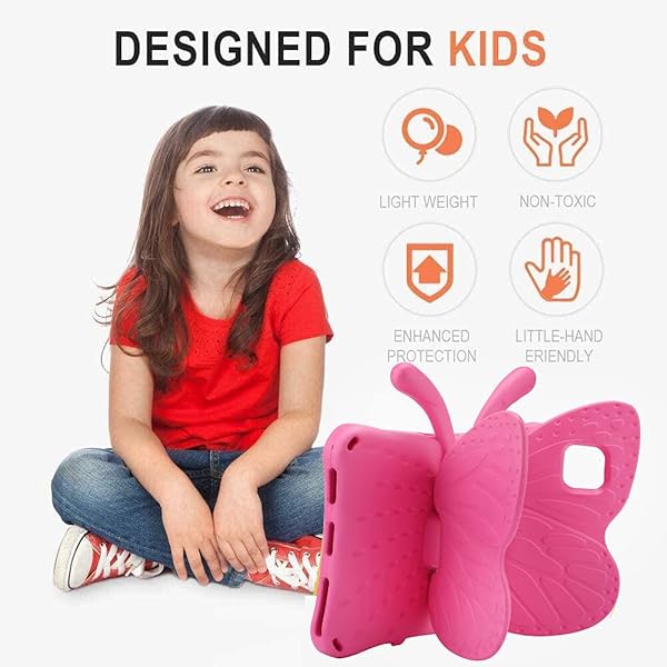 Simicoo Simicoo Samsung Tab A7 10.4 Kids Case Cute Butterfly Design Lightweight Shockproof EVA with Stand Rose Color - View 6 of 7