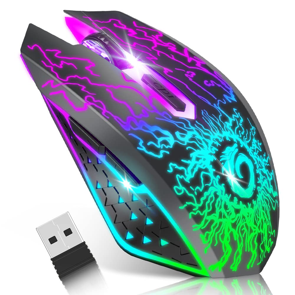 VersionTECH. VersionTECH. Wireless Gaming Mouse, Rechargeable Computer Mouse Mice with Colorful LED Lights, Silent Click, 2.4G USB Nano Receiver, 3 Level DPI for