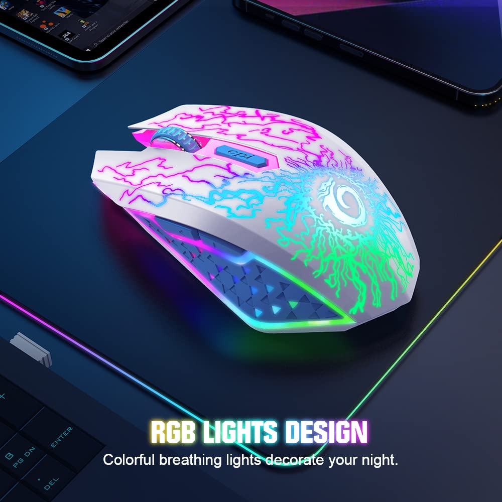 VersionTECH. VersionTECH Rechargeable Wireless Gaming Mouse with 7 RGB Lights Silent Click USB 2.4g Level 3 DPI for Laptop Desktop PC Chromebook Mac - View 4 of 6