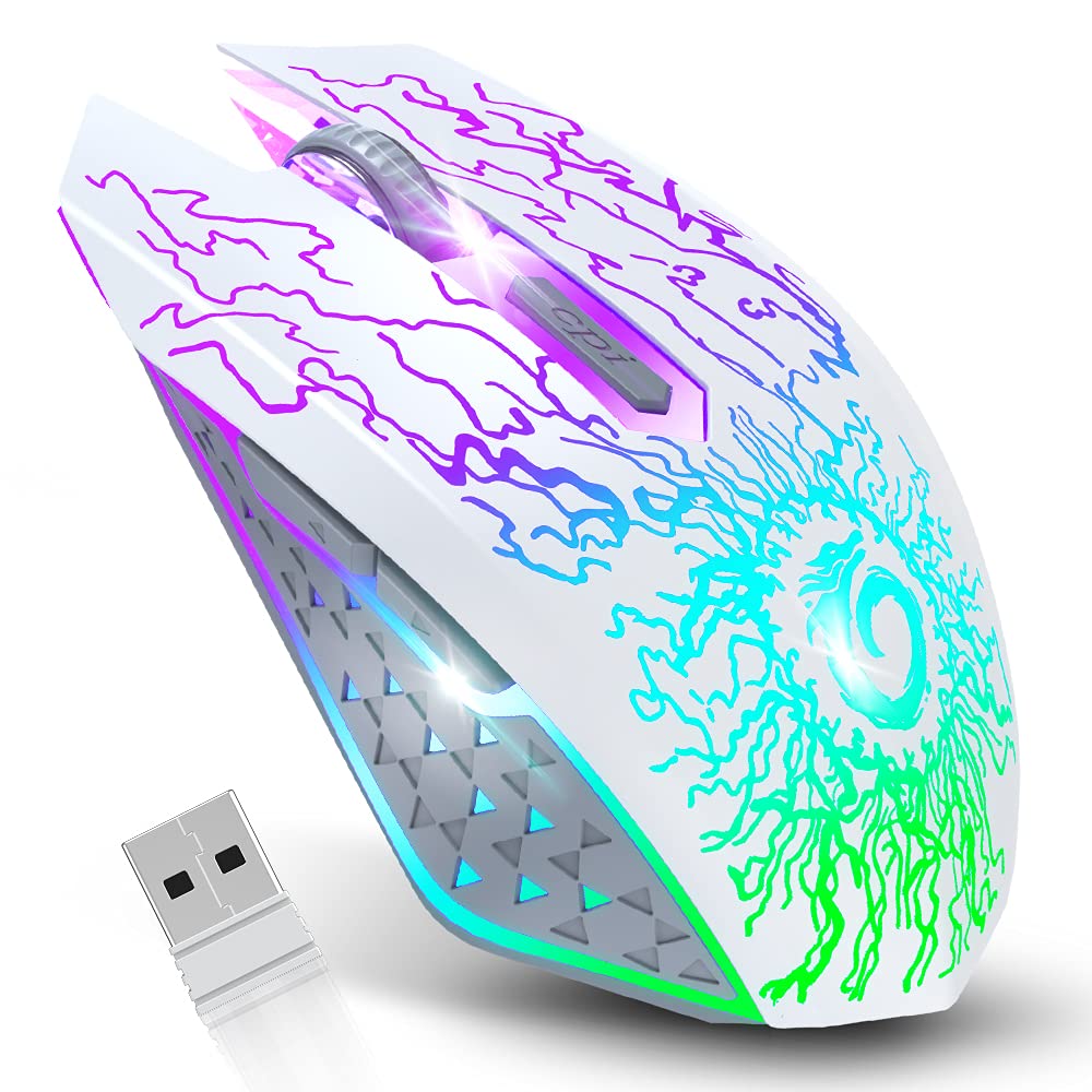 VersionTECH. VersionTECH Rechargeable Wireless Gaming Mouse with 7 RGB Lights Silent Click USB 2.4g Level 3 DPI for Laptop Desktop PC Chromebook Mac