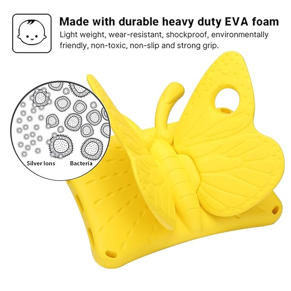 Simicoo Simicoo Kids Case for Samsung Galaxy Tab A 10.1 (2021/2019) - Cute Butterfly, Lightweight, Shockproof, Full Cover (Yellow) - View 5 of 9