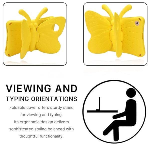 Simicoo Simicoo Kids Case for Samsung Galaxy Tab A 10.1 (2021/2019) - Cute Butterfly, Lightweight, Shockproof, Full Cover (Yellow) - View 7 of 9