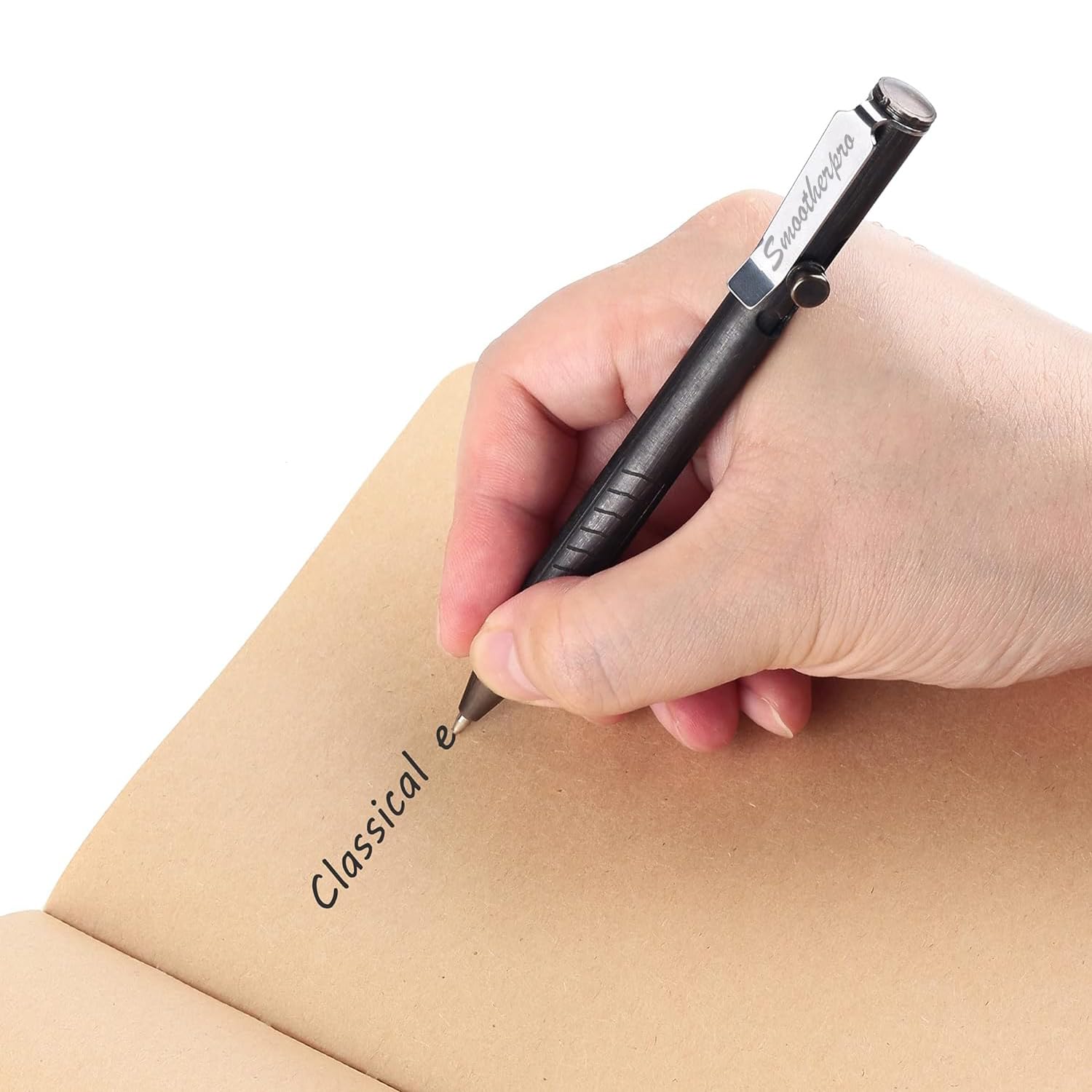 SMOOTHERPRO SMOOTHERPRO Solid Brass Bolt Action Pen Compatible with Fisher Space SPR Refill Weight Balanced for Tremor Parkinson Arthritic Signature Retro Black - View 6 of 7