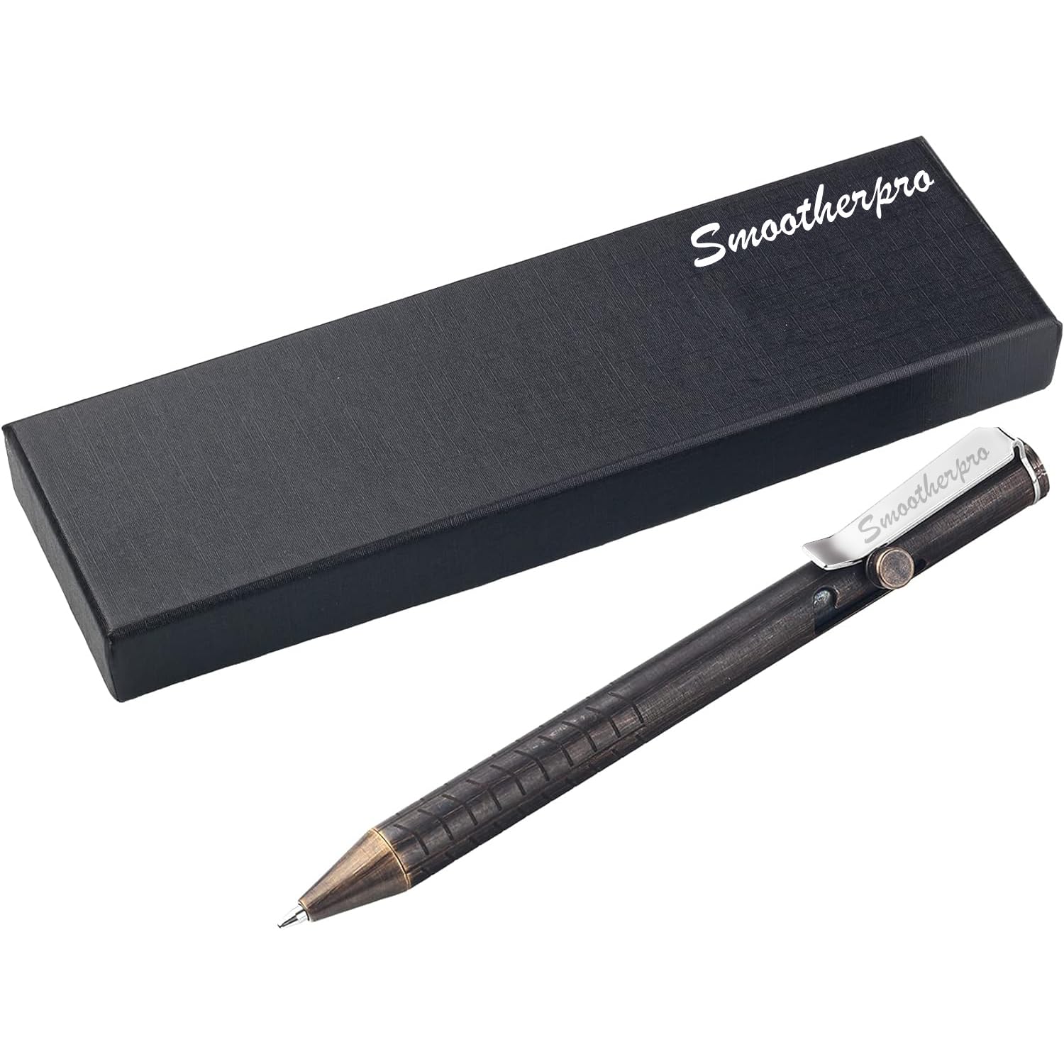 SMOOTHERPRO SMOOTHERPRO Solid Brass Bolt Action Pen Compatible with Fisher Space SPR Refill Weight Balanced for Tremor Parkinson Arthritic Signature Retro Black - View 7 of 7