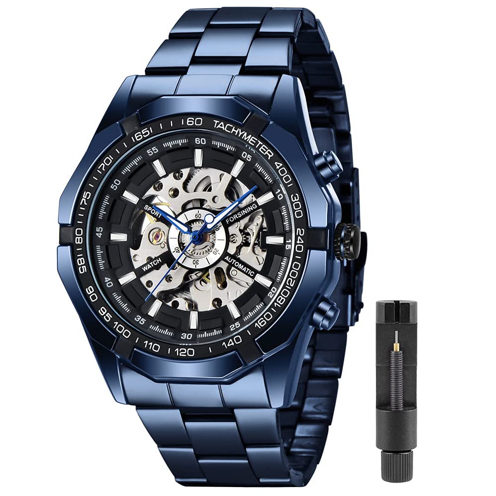 Tiong Stainless Steel Waterproof Mens Skeleton Watch Luxury Transparent Mechanical Sport Top Brand