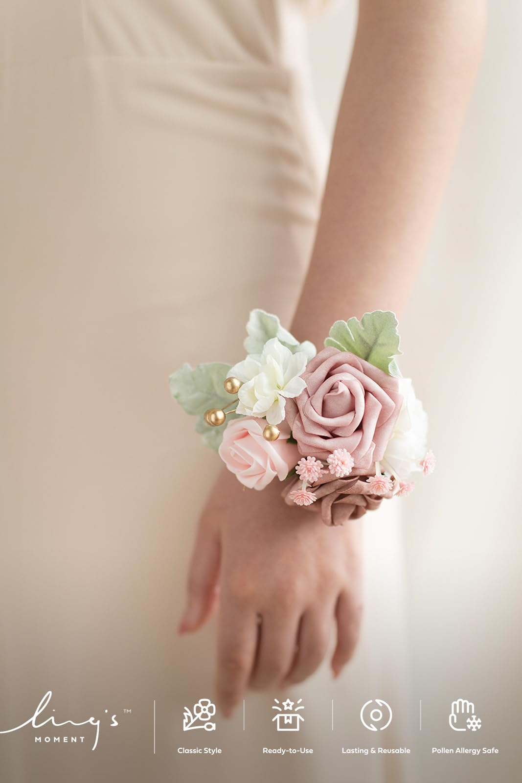 Ling's moment Lings Moment 2pcs Prom Wrist Corsage Artificial Flowers Dusty Rose for Homecoming Wedding Anniversary Decor - View 2 of 5