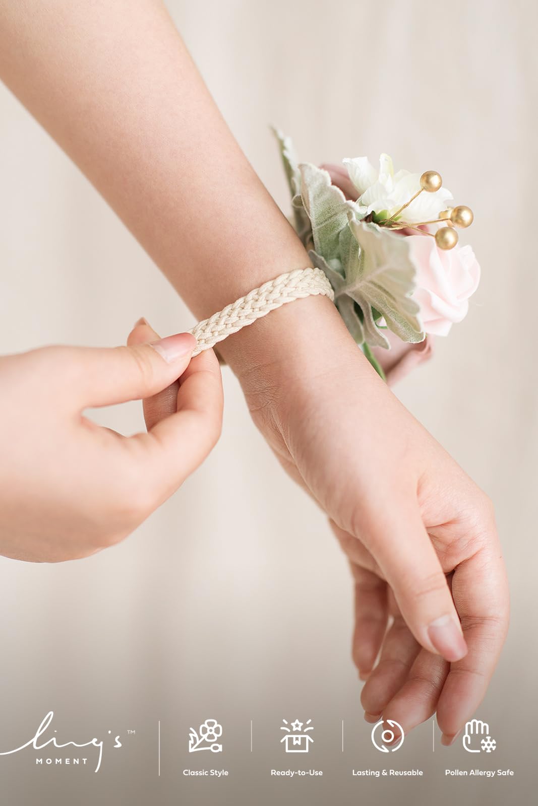 Ling's moment Lings Moment 2pcs Prom Wrist Corsage Artificial Flowers Dusty Rose for Homecoming Wedding Anniversary Decor - View 3 of 5