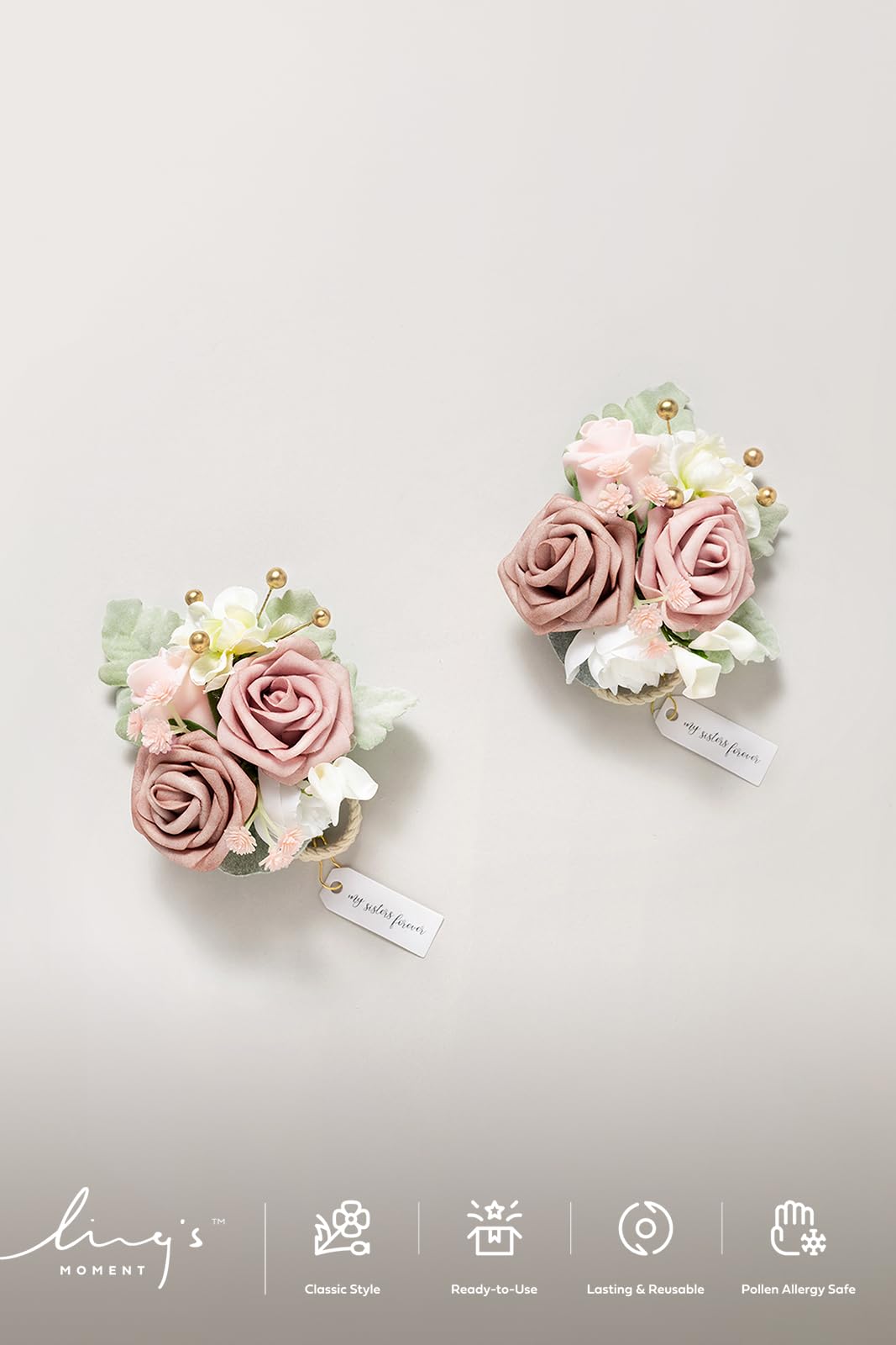 Ling's moment Lings Moment 2pcs Prom Wrist Corsage Artificial Flowers Dusty Rose for Homecoming Wedding Anniversary Decor - View 4 of 5