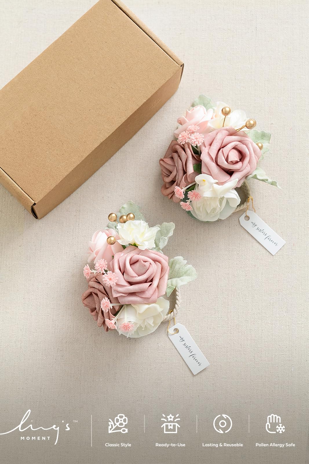 Ling's moment Lings Moment 2pcs Prom Wrist Corsage Artificial Flowers Dusty Rose for Homecoming Wedding Anniversary Decor - View 5 of 5