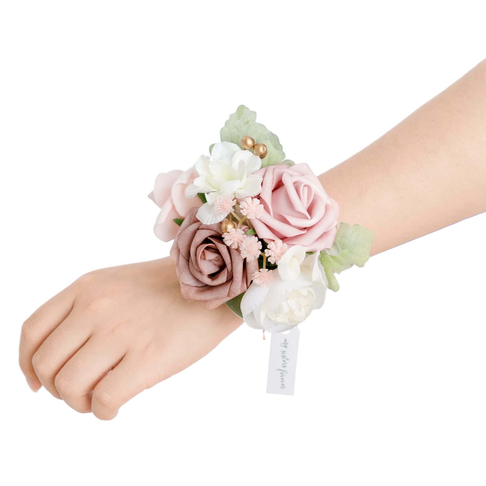 Lings Moment 2pcs Prom Wrist Corsage Artificial Flowers Dusty Rose for Homecoming Wedding Anniversary Decor