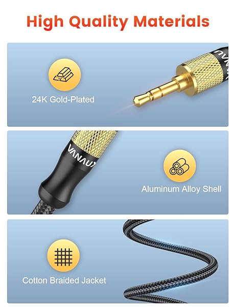 VANAUX VANAUX 90 Degree Right Angle Aux Cable 1.5Ft Compatible with Car Stereos Smartphones Headphones and More - View 5 of 7