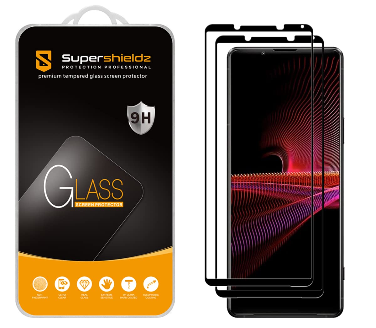 Supershieldz 2 Pack Tempered Glass Screen Protector for Sony Xperia 1 III Full Screen Coverage Anti Scratch Bubble Free Black