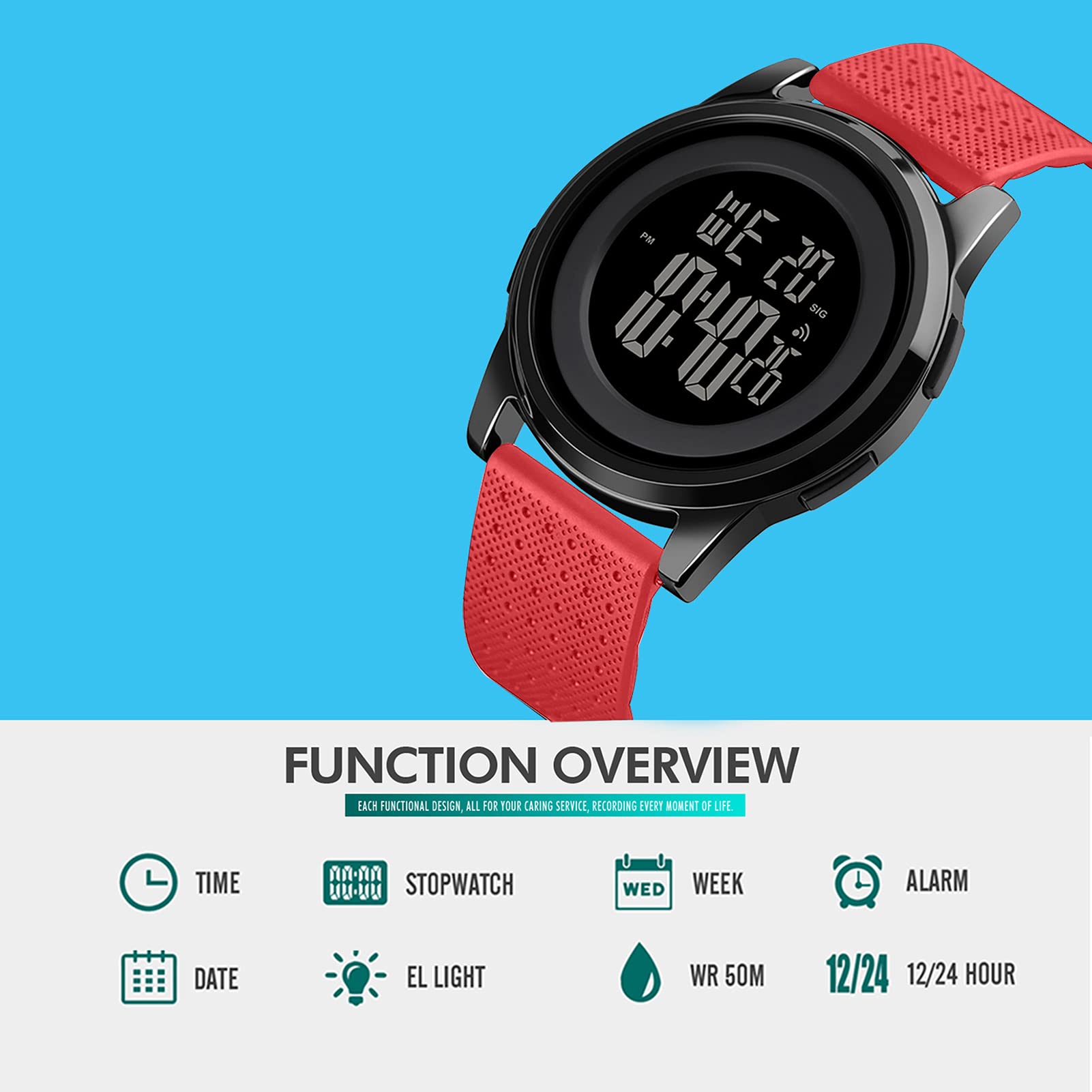 YUINK YUINK Mens Ultra-Thin Digital Sports Watch Waterproof Stainless Steel Fashion Wrist Watch for Men and Women Red - View 2 of 6