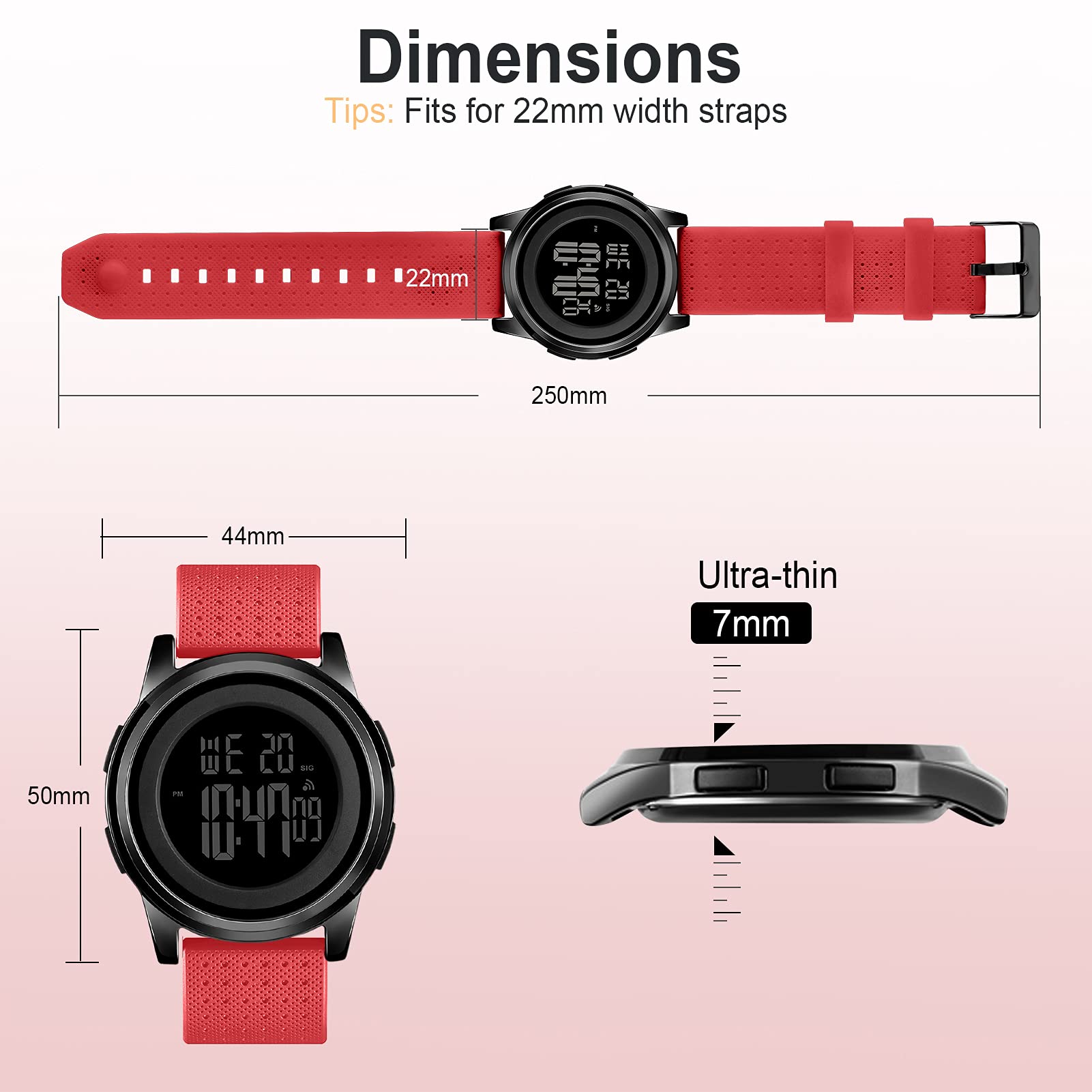 YUINK YUINK Mens Ultra-Thin Digital Sports Watch Waterproof Stainless Steel Fashion Wrist Watch for Men and Women Red - View 3 of 6