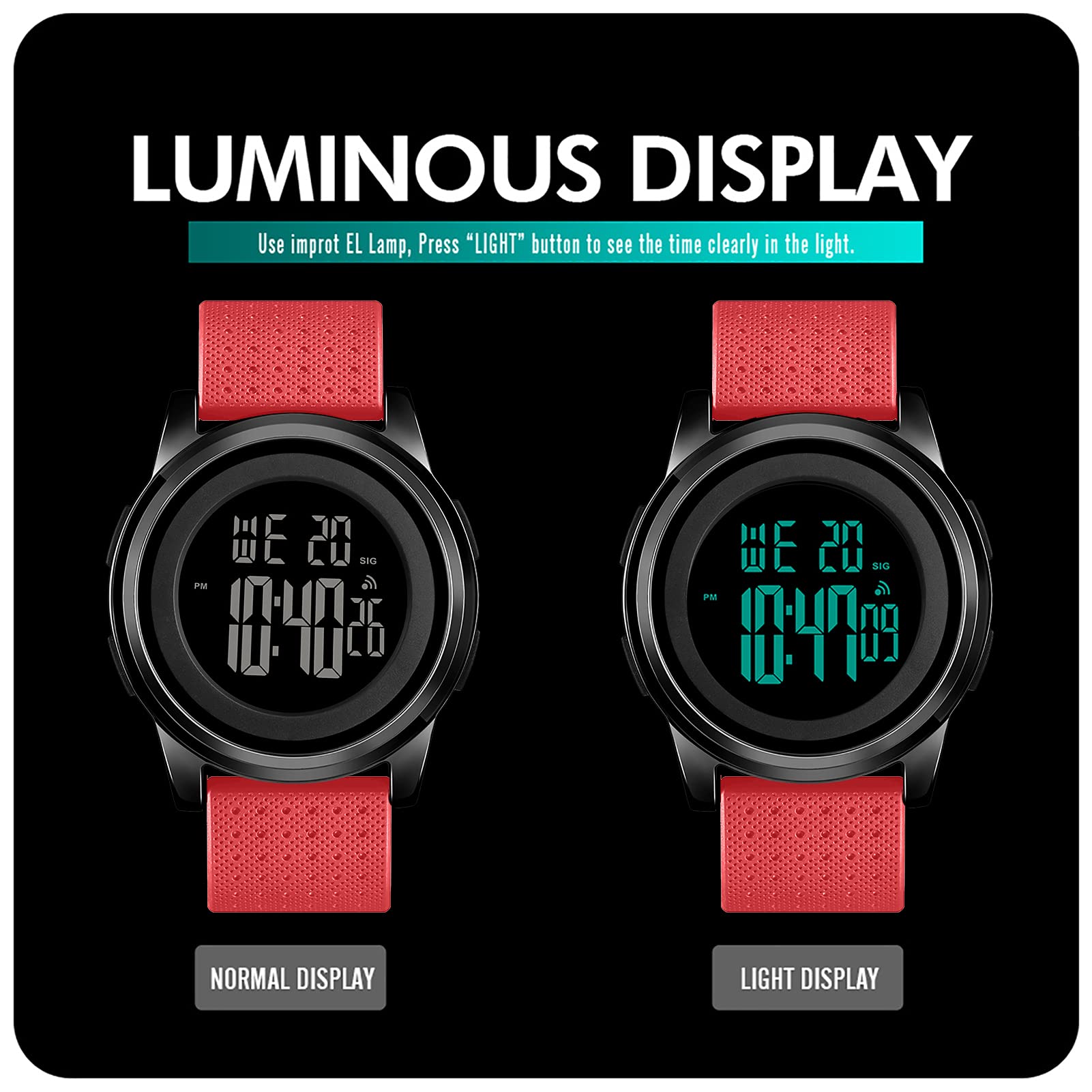 YUINK YUINK Mens Ultra-Thin Digital Sports Watch Waterproof Stainless Steel Fashion Wrist Watch for Men and Women Red - View 4 of 6