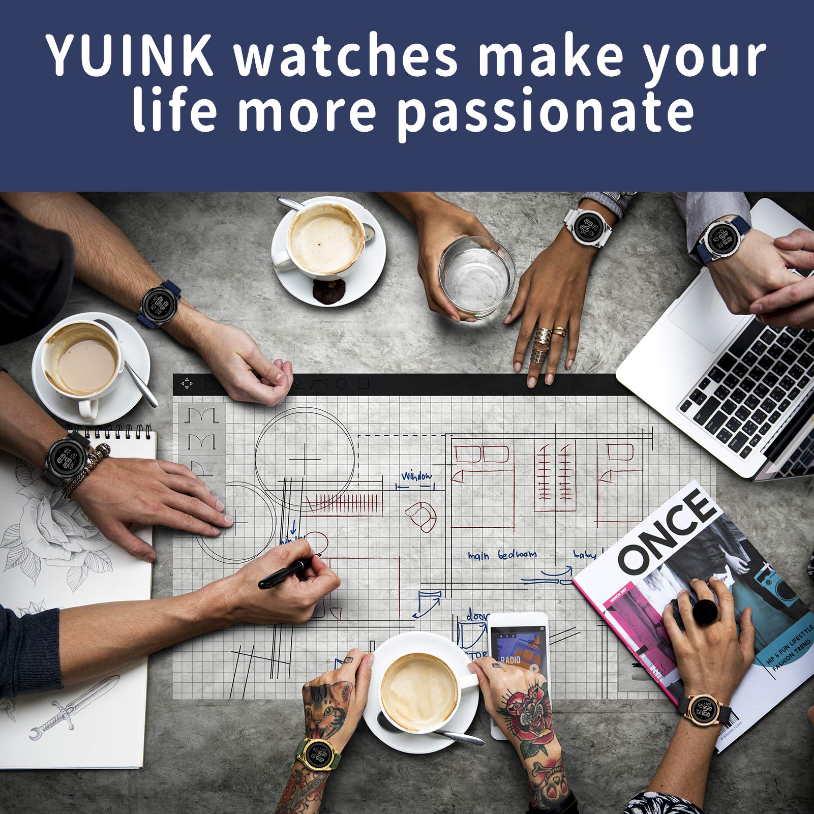 YUINK YUINK Mens Ultra-Thin Digital Sports Watch Waterproof Stainless Steel Fashion Wrist Watch for Men and Women Red - View 6 of 6