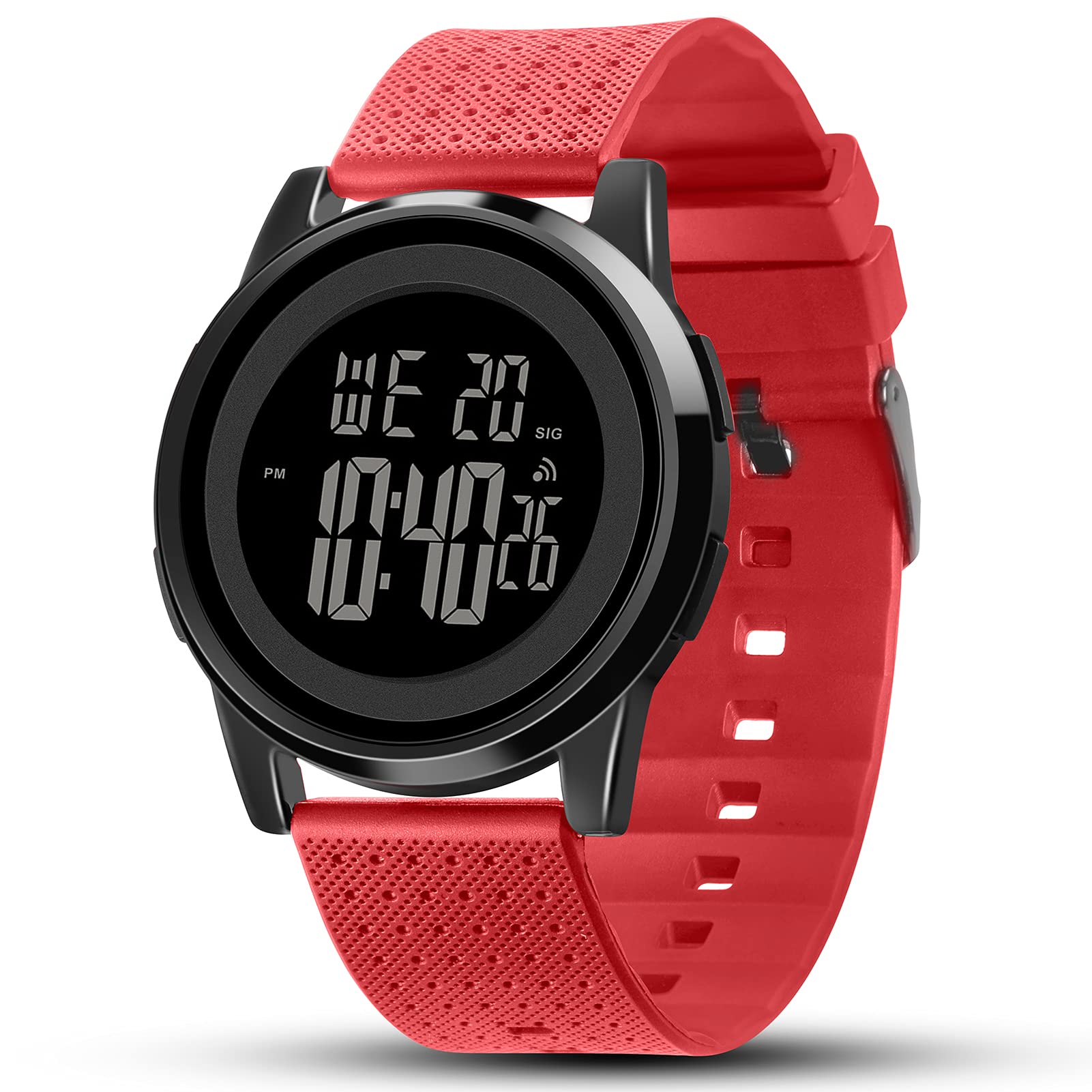 YUINK YUINK Mens Ultra-Thin Digital Sports Watch Waterproof Stainless Steel Fashion Wrist Watch for Men and Women Red