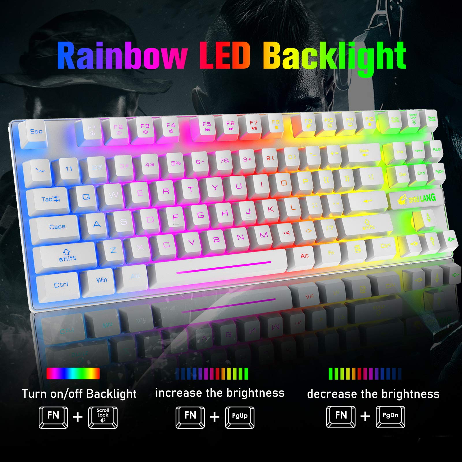 LexonElec LexonElec Wireless RGB Backlit Gaming Keyboard and Mouse Combo with Rechargeable Battery and 87-Key Mechanical Feel for Gamers and Office Use White - View 3 of 9