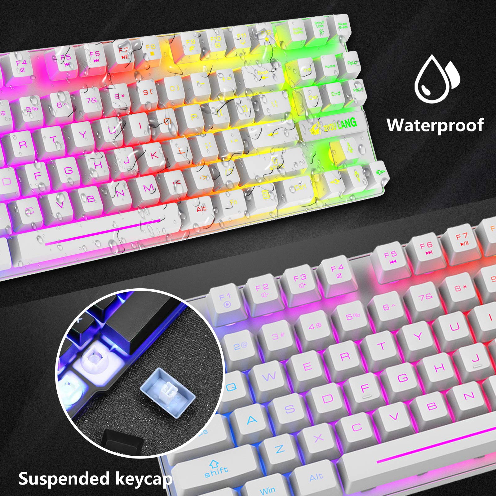 LexonElec LexonElec Wireless RGB Backlit Gaming Keyboard and Mouse Combo with Rechargeable Battery and 87-Key Mechanical Feel for Gamers and Office Use White - View 9 of 9