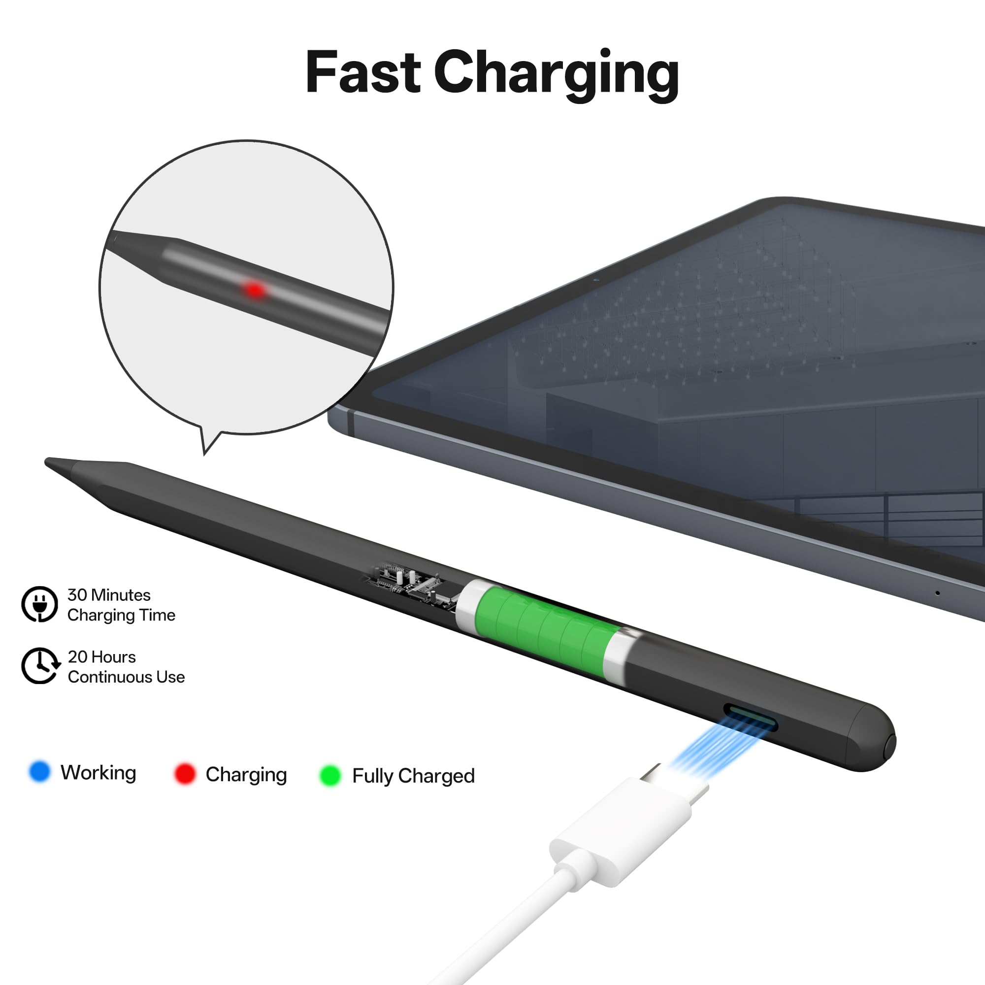 AZX Stylus Pen for Apple iPad Pro 2024 iPad Air M2 Compatible with Fast Charging and Palm Rejection for 13 12.9 11 inch Models - View 3 of 8