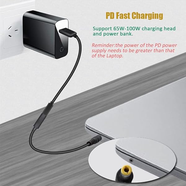 vienon Vienon Type C USB-C Female to DC 5.5X2.5mm Power PD Charge Cable for Laptop 18-20V Black - View 3 of 7