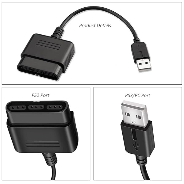 vienon Vienon PS2 to USB Adapter 2 Pack - Compatible with PS1/PS2 Controllers for PS3/PC, No Driver Needed - View 6 of 7