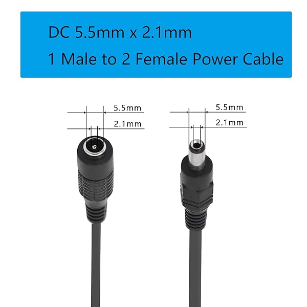 GINTOOYUN GINTOOYUN DC Y Splitter Cable 1 Male to 2 Female 5.5mm x 2.1mm Power Extension Adapter for CCTV Cameras Routers DVR 2PCS - View 2 of 6