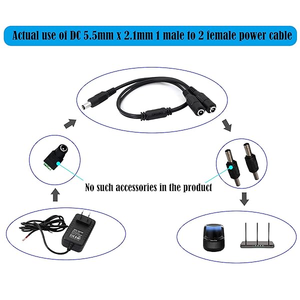 GINTOOYUN GINTOOYUN DC Y Splitter Cable 1 Male to 2 Female 5.5mm x 2.1mm Power Extension Adapter for CCTV Cameras Routers DVR 2PCS - View 3 of 6