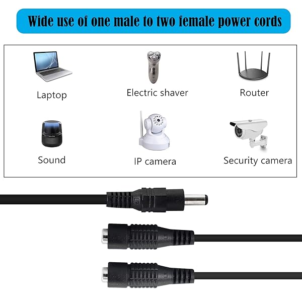 GINTOOYUN GINTOOYUN DC Y Splitter Cable 1 Male to 2 Female 5.5mm x 2.1mm Power Extension Adapter for CCTV Cameras Routers DVR 2PCS - View 4 of 6