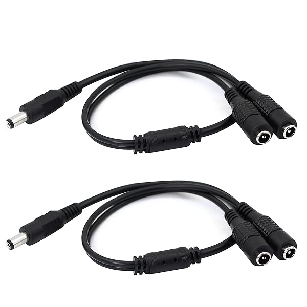 GINTOOYUN GINTOOYUN DC Y Splitter Cable 1 Male to 2 Female 5.5mm x 2.1mm Power Extension Adapter for CCTV Cameras Routers DVR 2PCS